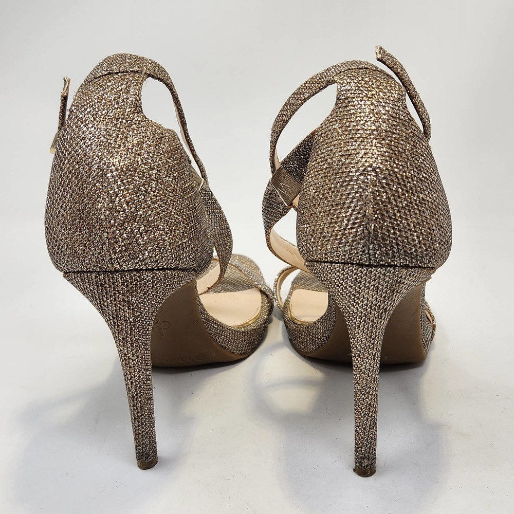 Jessica Simpson Gold Glitter Stiletto Ankle Strap Heels Size 10 M Open Toe - Picture 7 of 10